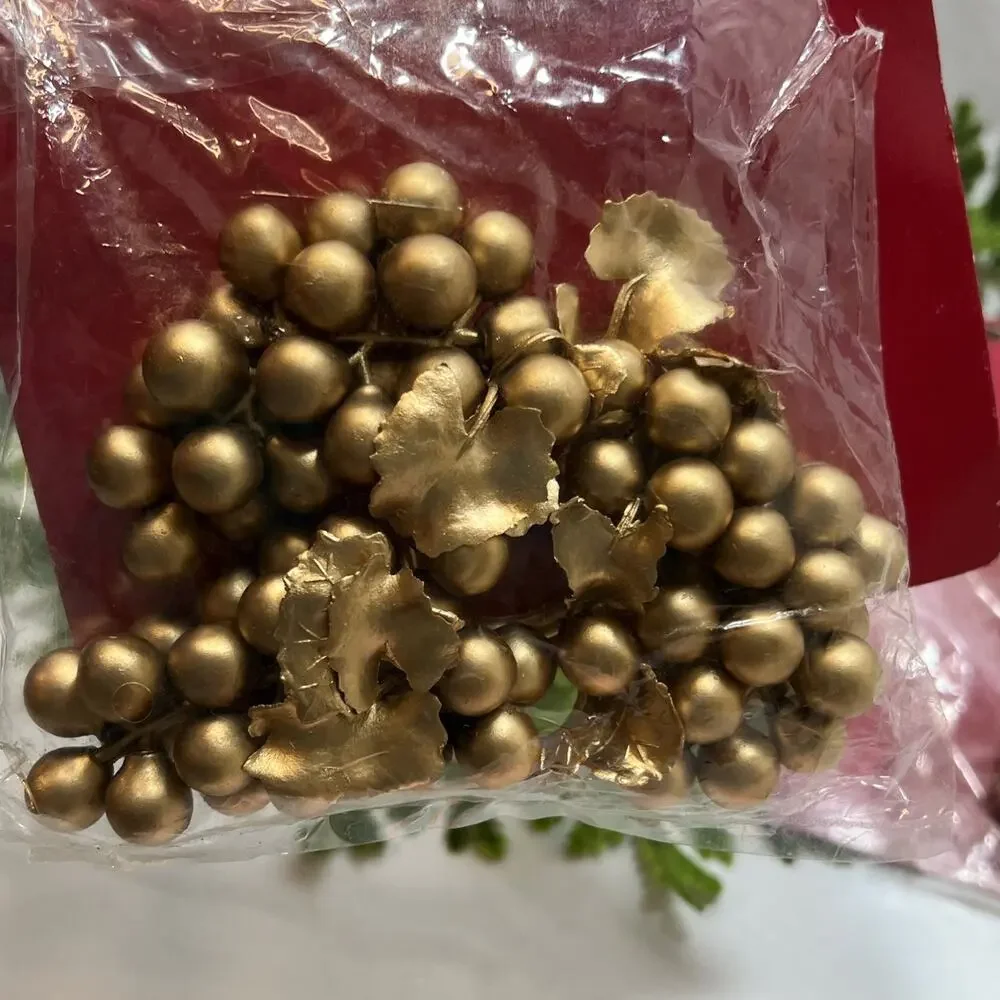 Vintage 1998 Set of 5 Candle Rings Gold Grapes Berries For 1” Tapers Soft Rubber